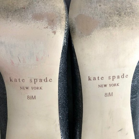 Kate Spade Platinum Sparkly Peep Toe Bow Pumps - 8.5M - Picture 8 of 11